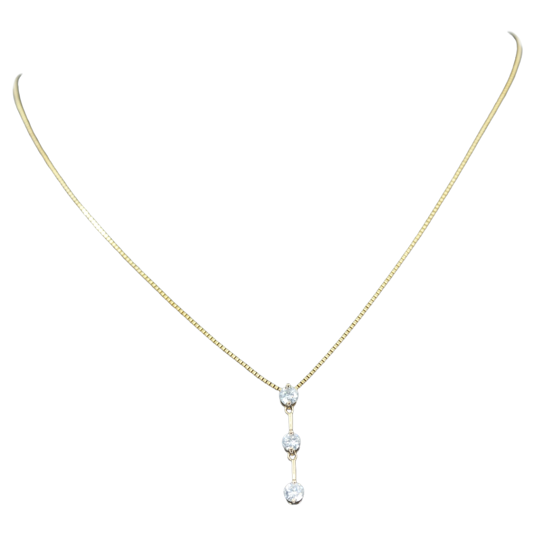 K18 ダイヤモンドネックレス 縦3石　調整式ベネチアンチェーン