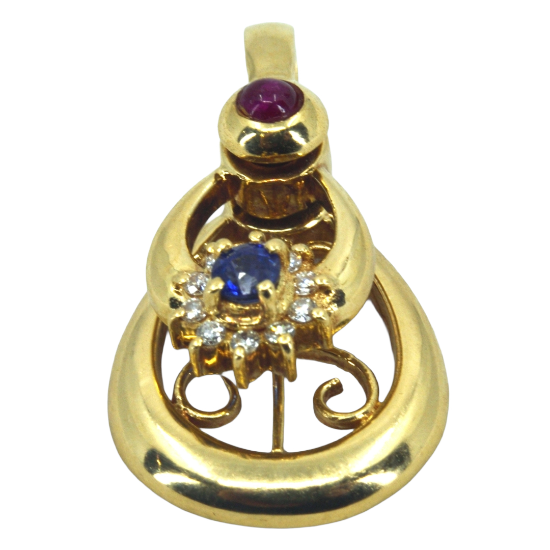 K18 サファイア・ルビー・メレダイヤ付ペンダントトップ