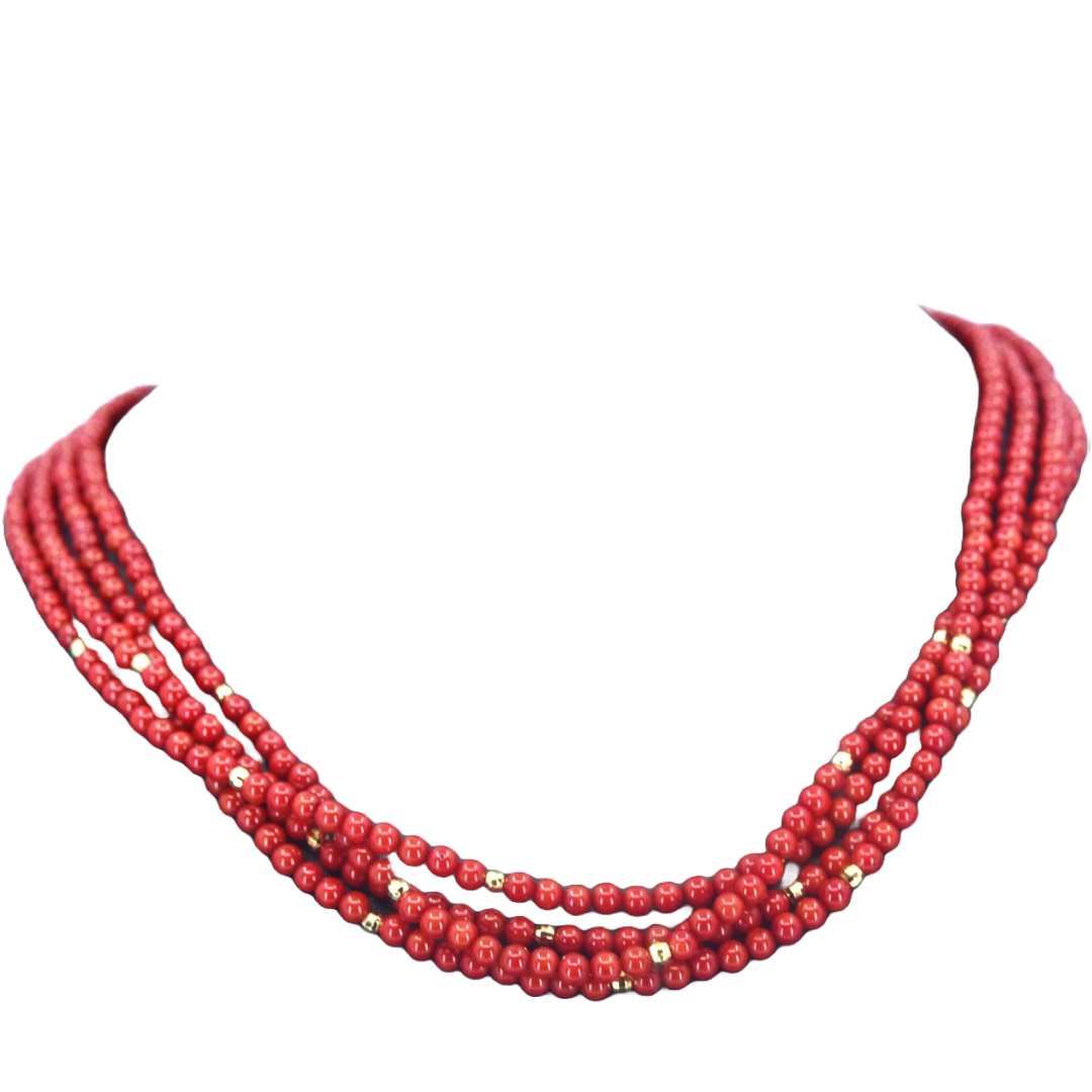 K18 血赤珊瑚（サンゴ） 4連ネックレス